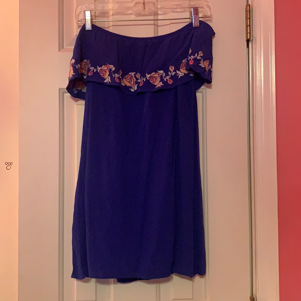 Off the shoulder mini dress.